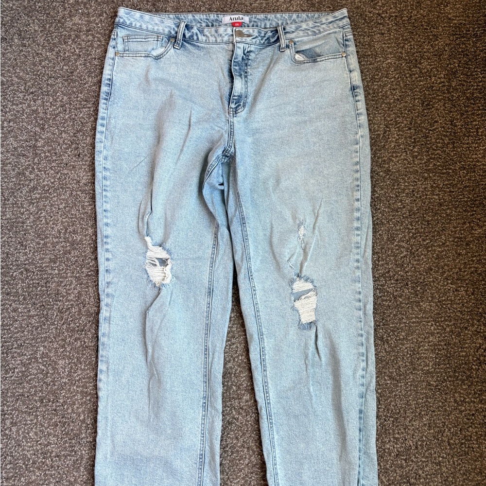 ARULA Light Blue Distressed Straight Leg Jeans